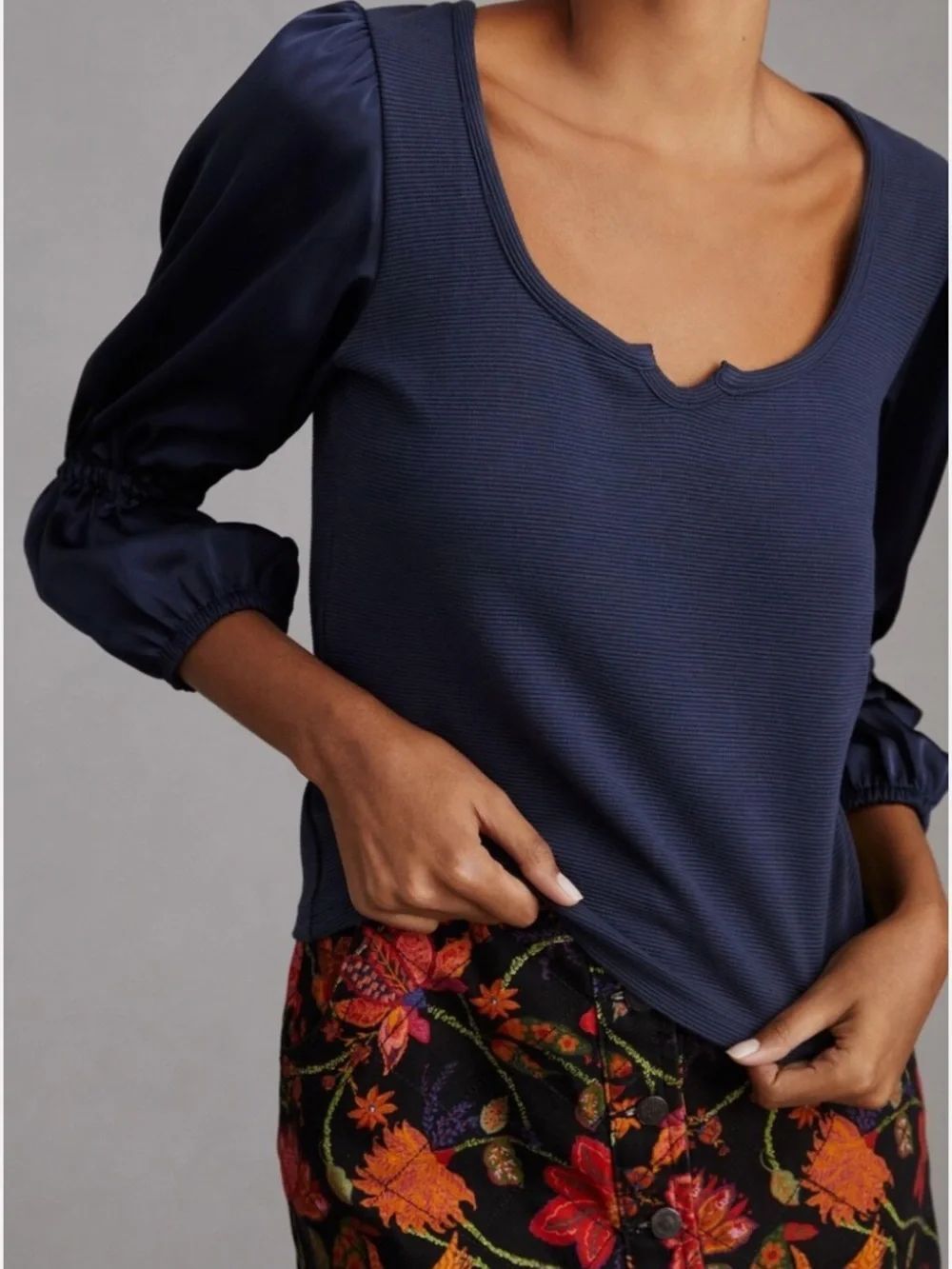 NWOT Anthropologie Maeve Ribbed Tiered Sleeve Top